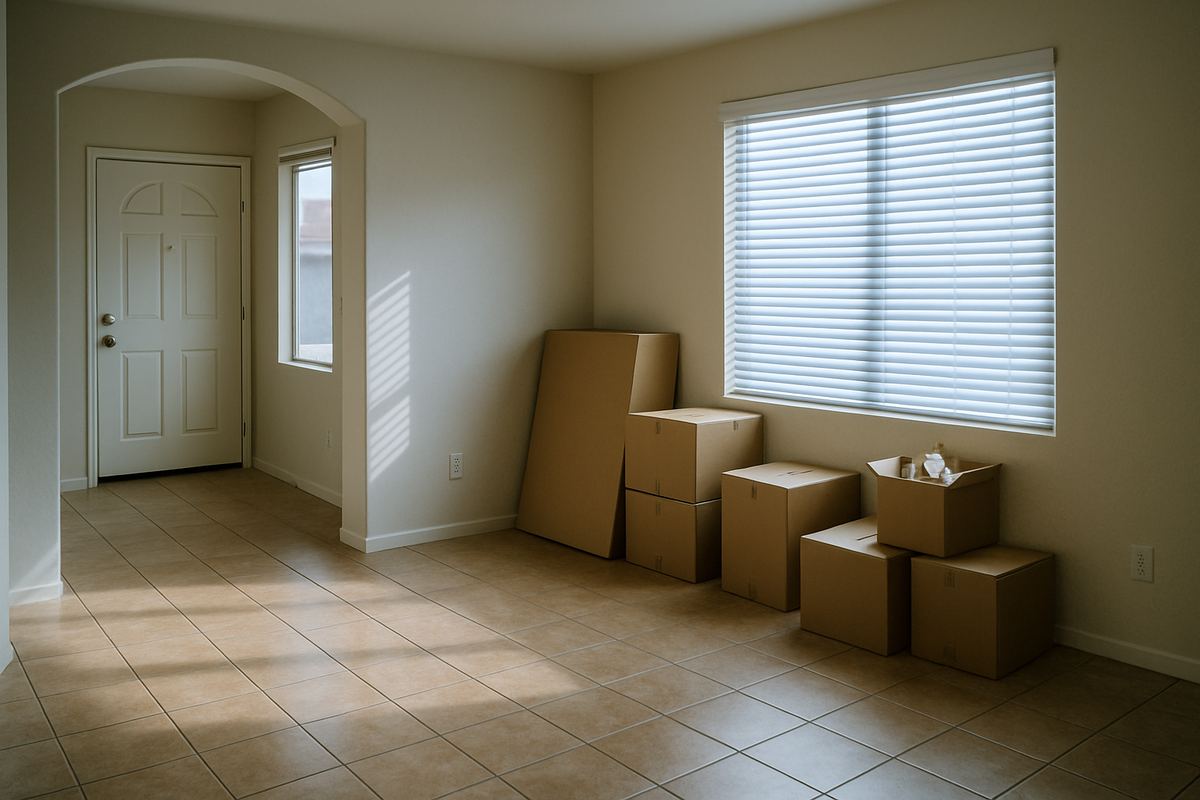 Vacant Las Vegas living room with a few leftover boxes