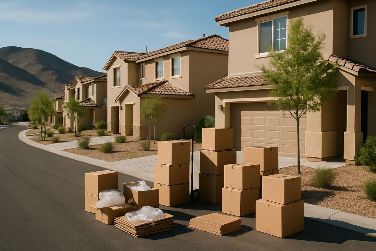 Newer two-story homes on a northwest Las Vegas street near the foothills