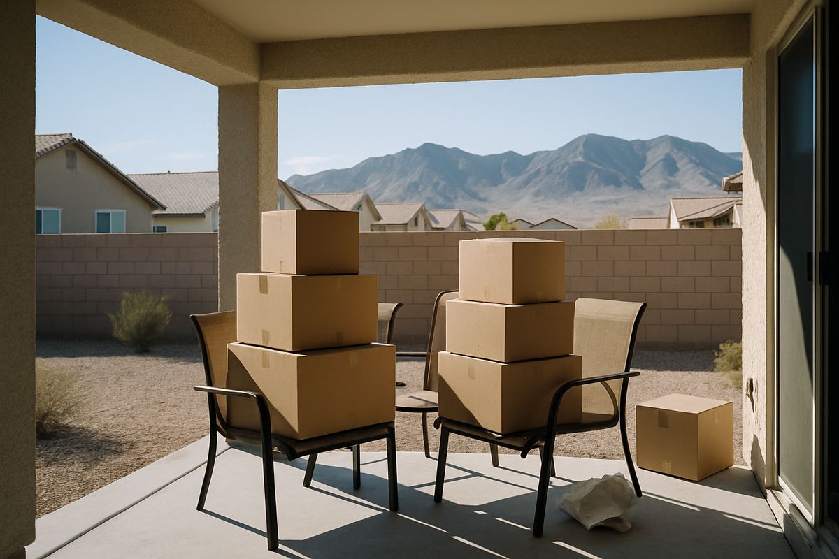Moving boxes on the patio of a Henderson home