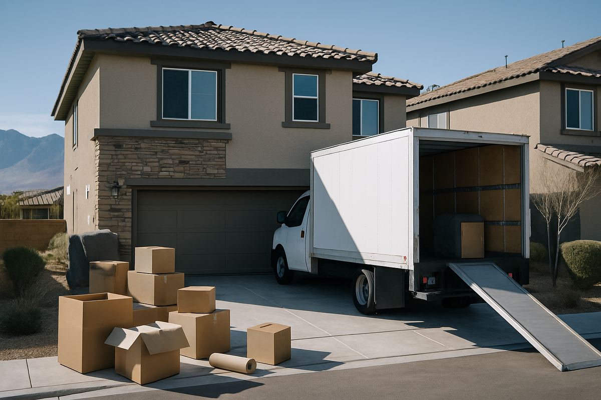 Moving truck in the driveway of a newer Enterprise area home