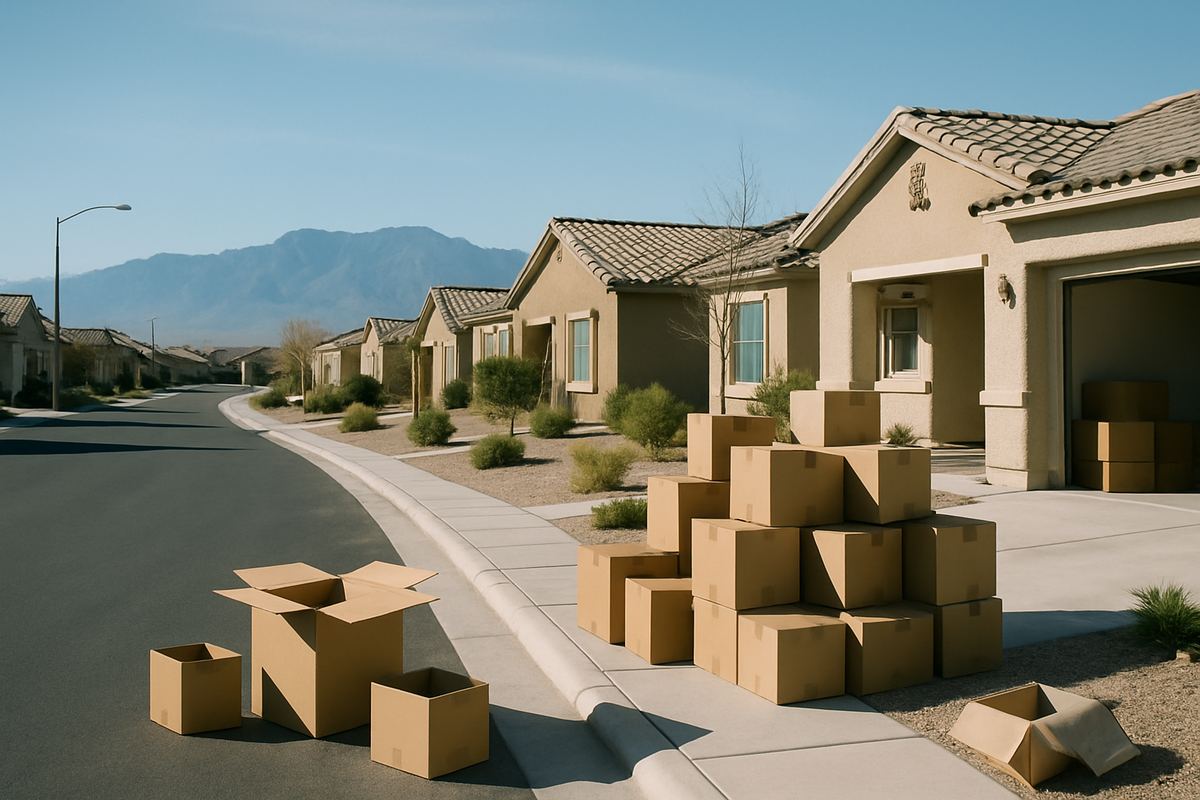 Quiet Las Vegas residential street with mountains beyond