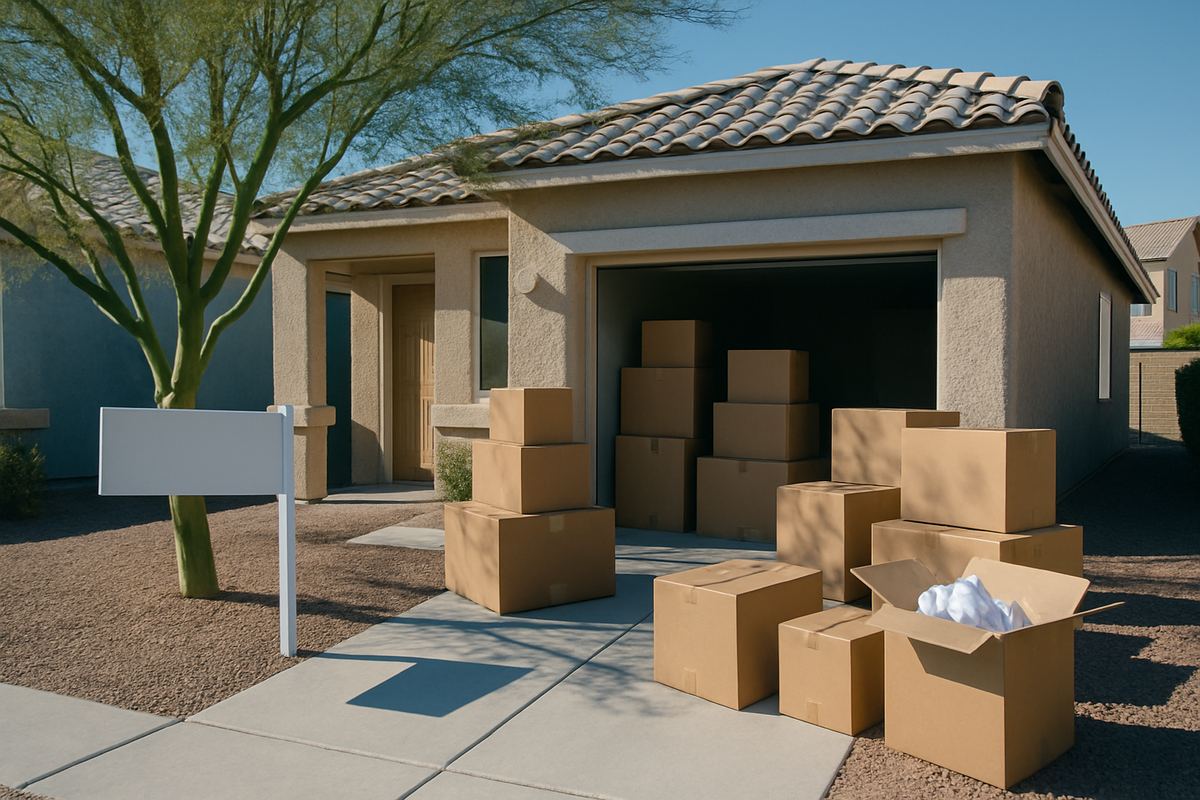 Las Vegas house with a blank yard sign in the gravel front yard